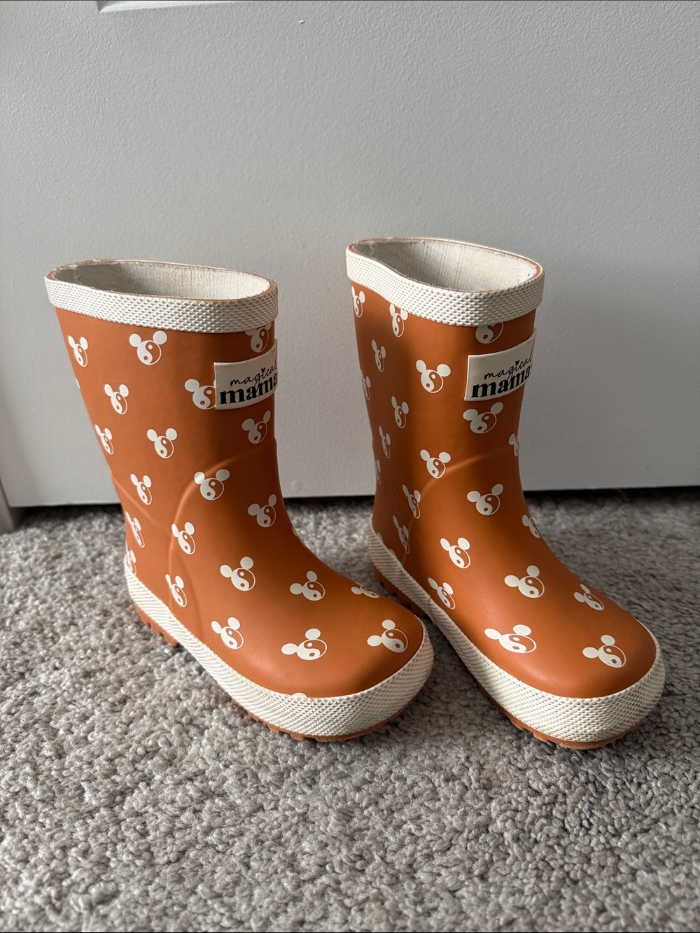 Toddler Waterproof Pumpkin Mickey-Print Rain Boots by Magical Mamas